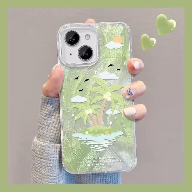 Suitable for Huawei P40/60pro Mobile Phone Case Summer Vivos 15 Green Coconut Tree Stand Oppo Feather Yarn Xiaomi 14