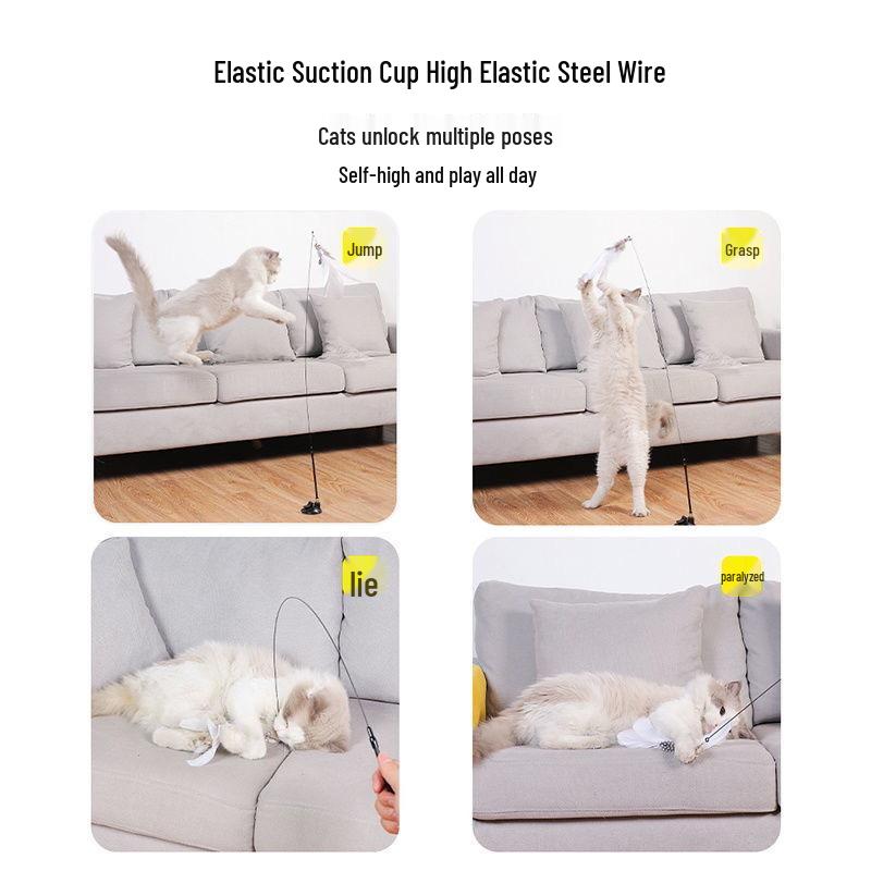 Cross-Border Suction Cup Cat Teaser Stick with Feather Attachment