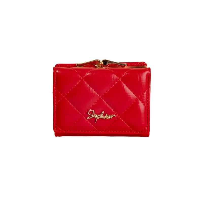 Embroidered thread plaid wallet short women's light and thin change bag pu fashion student card bag