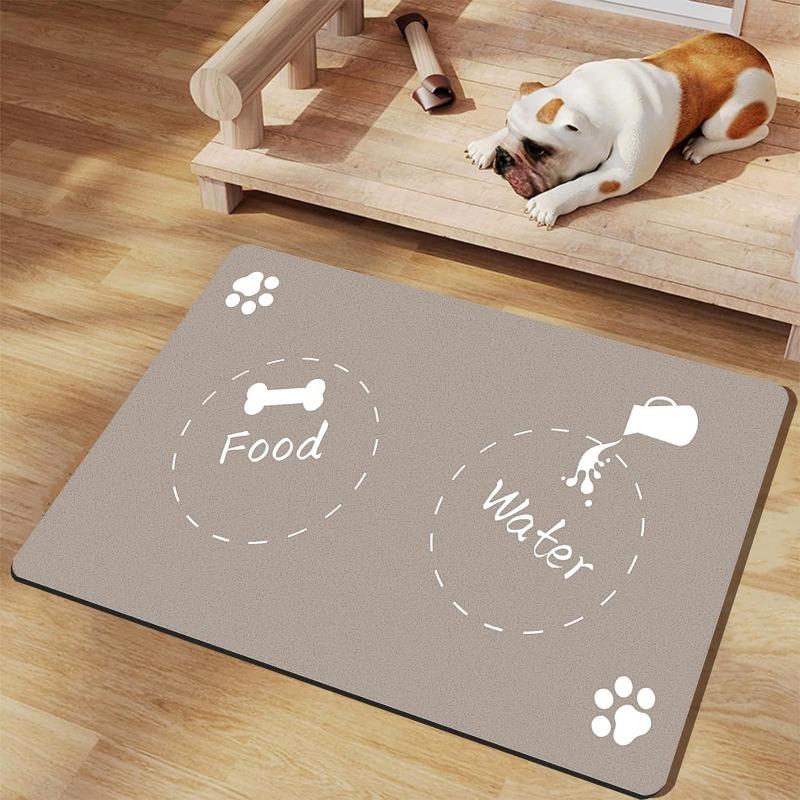 Kieselgur Haustier Bodenmatte Haustier Wasserabsorbierend Rutschfeste Bodenmatte Katze Hund Futter Spritzschutzmatte Haustiermatte 40x60cm15.7x23.6in beige