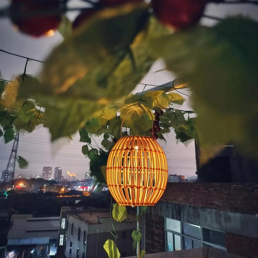 Rattan Wicker Outdoor Garden Villa Decorative Lamp Piece Handcrafted Lighting for Patio Balcony Furniture Accessory