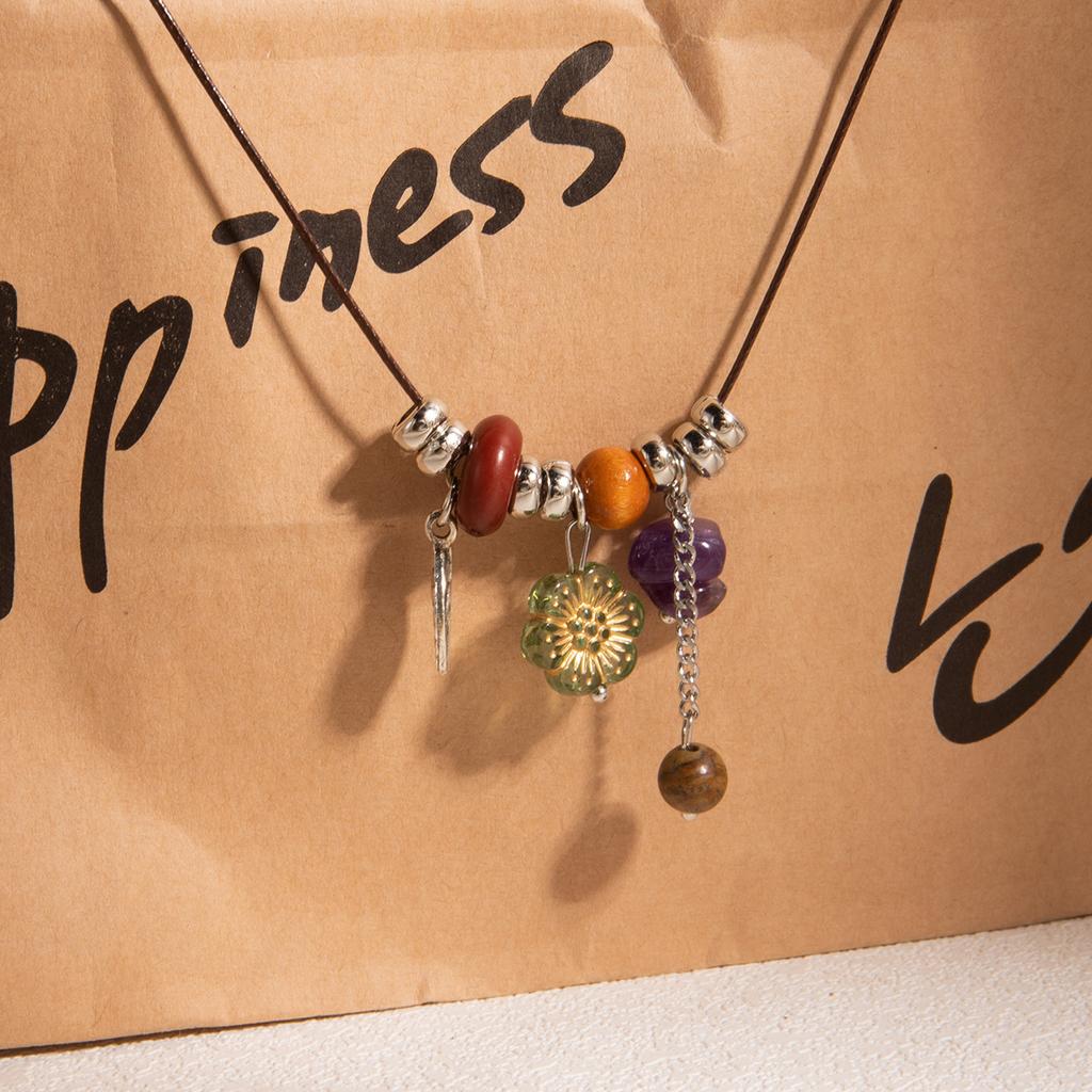 Flower Jelly Bean Beaded Pendant Sweater Chain, Retro Ethnic Style Niche Design Sense Collarbone Chain