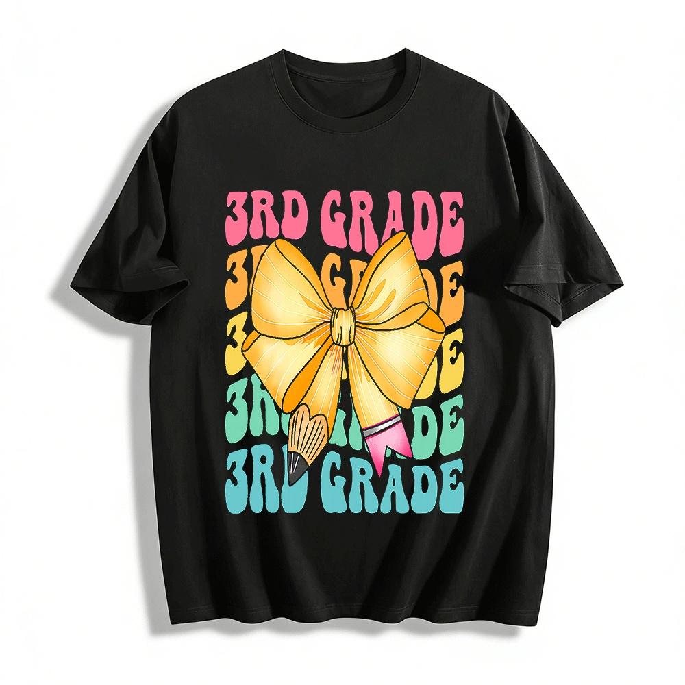 Cute 3rd Grade Pencil Bow Graphic Print Kids Top Pure cotton T-shirt XXS