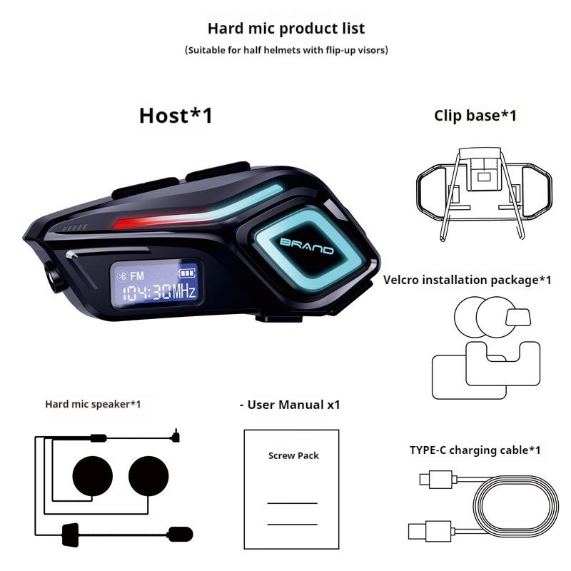 

Мотоциклетний шолом Bluetooth 5.4 Intercom IPX8 Водонепроникний інтеркомунікатор Багатосценне обмін музикою з РК-дисплеєм Бездротові навушники для мотоцикла Hard mic