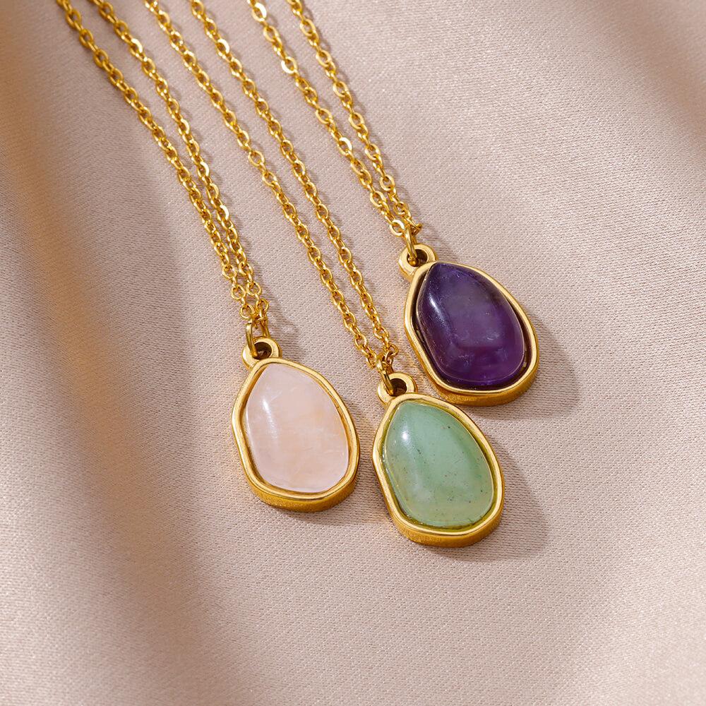 Natural Healing Crystal Necklace Stainless steel Necklace Colorful Crystal Irregular Healing Crystal Pendant Necklaces for Women