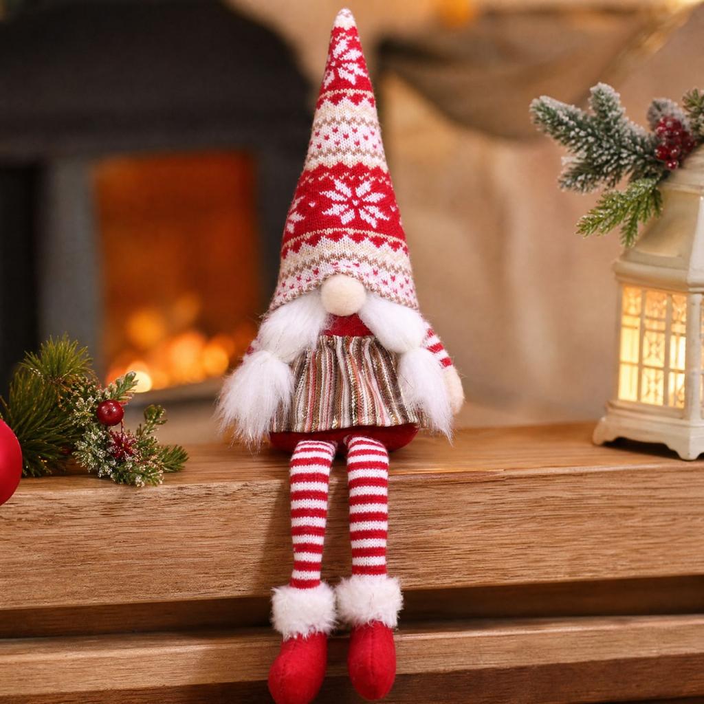 Knitted Long Legs Christmas Gnome, Striped Tabletop Decoration for Home,