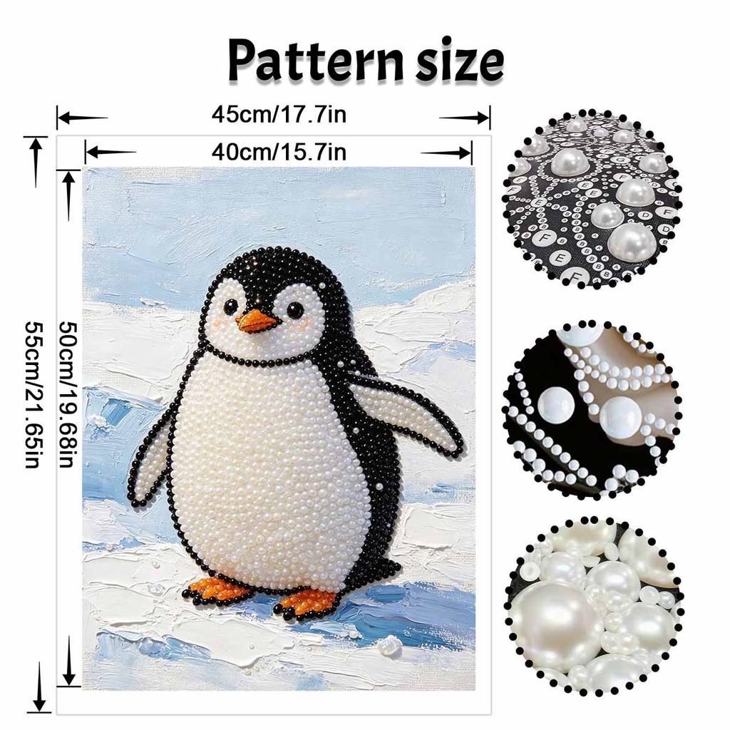 DIY Framed Pearl Painting Kit Penguin Pattern 3D Sparkling Bead Art Canvas Elegant Home Wall Decor Gift for Women and Craft Lovers