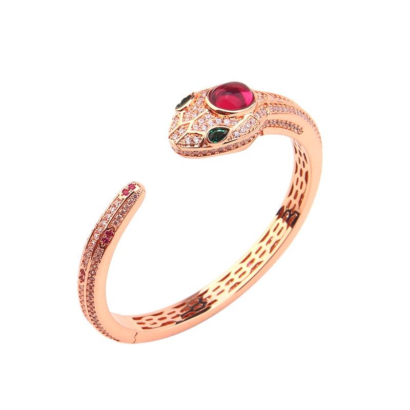 

Womens Eyecatching Snakeshaped Bracelet And Ring Set With Colorful Stones European And American Accessories Fashion StyleF