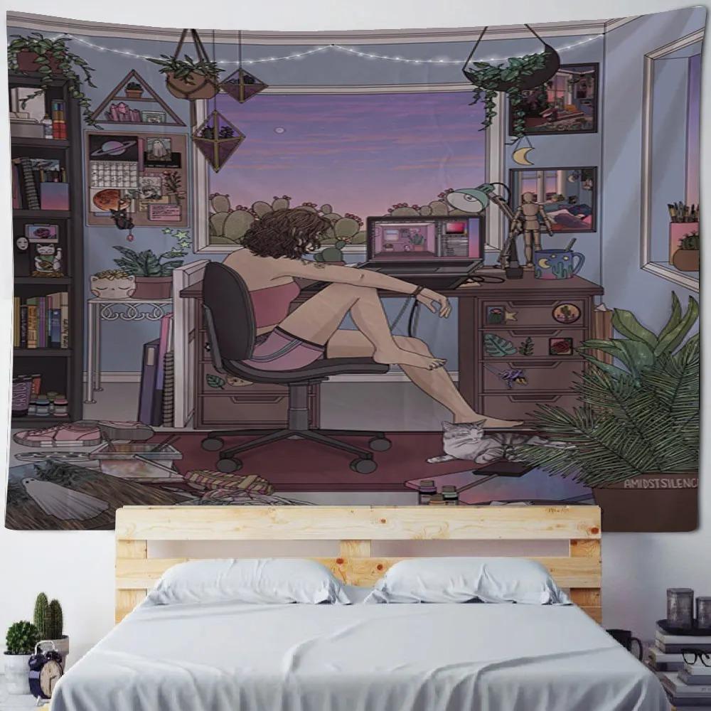 Home Wall Decoration Tapestry Anime Cute Girl Background Office Living Room Tapestry