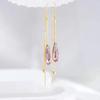 Teardrop Green Crystal Tassel Earrings with Pink Rhinestones - Face Slimming Anti-Lost Design