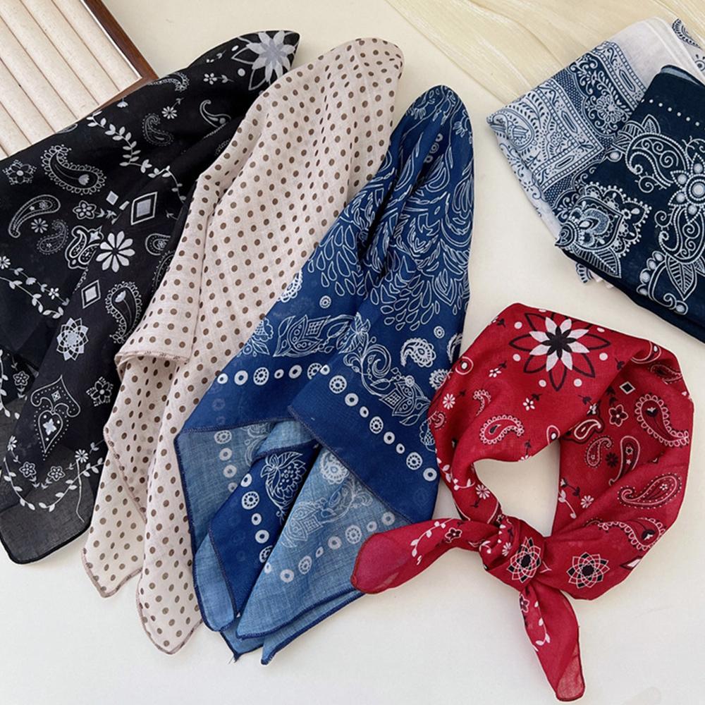 58cm Print Cotton Linen Square Neck Scarf Fashion Soft Floral Bandanas Headscarf Women Turban Head Wrap Elegant Neckerchief