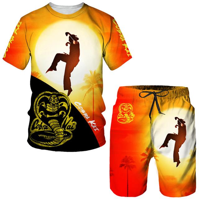 

Літня футболка/шорти/костюм Cobra Kai з 3D-принтом. Чоловічий крутий спортивний комплект з короткими рукавами. Повсякденний спортивний одяг у стилі хіп-хоп. Спортивний костюм із 2 предметів. XXXXL