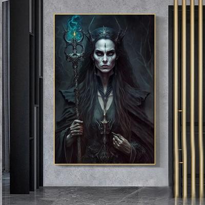 Dark Art Horror Witch Poster Prints For Living Room Home Decor Gothic Scary Woman Sorceress Canvas Painting Wall Art Cuadros No Frame