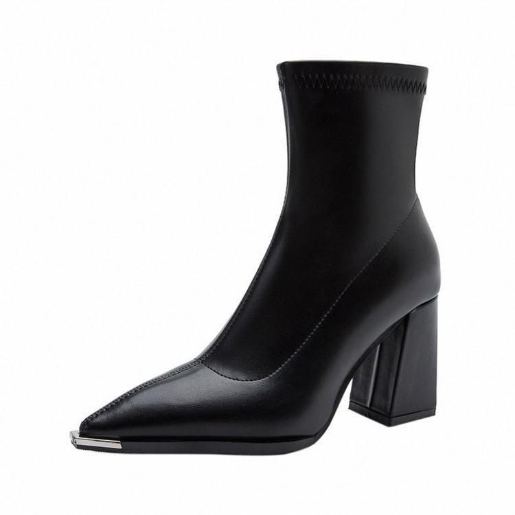 Women's Pointed Short Boots, High Heels, Thick Heels Boots, Women's Fashionable Boots