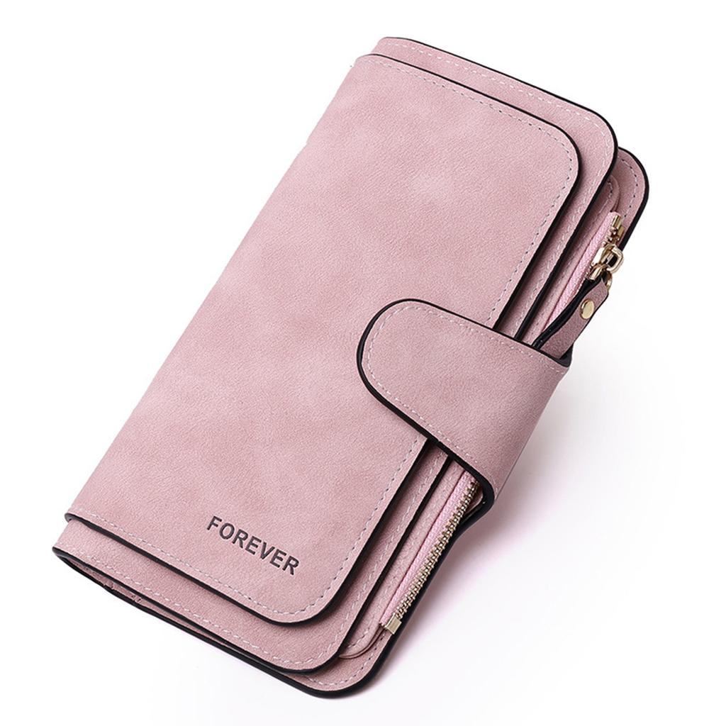 Women Leather Wallet Multi Card Pockets Large Capacity Zip Card Holder Wallet for Cash Pink Free Size