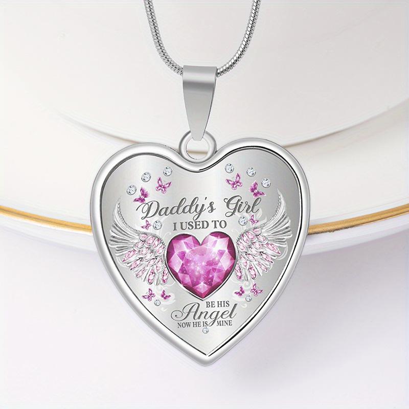 12 Months Angel Wings Daddys Girl Heart Pendant Necklace Birthday Gifts For Daugher Epoxy Jewelry