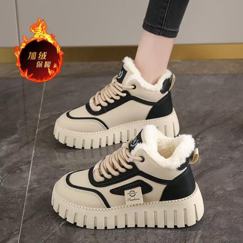 Флисовые и хлопковые кроссовки зимние новые утолщенные теплые высокие большие хлопковые ботинки нескользящие 35