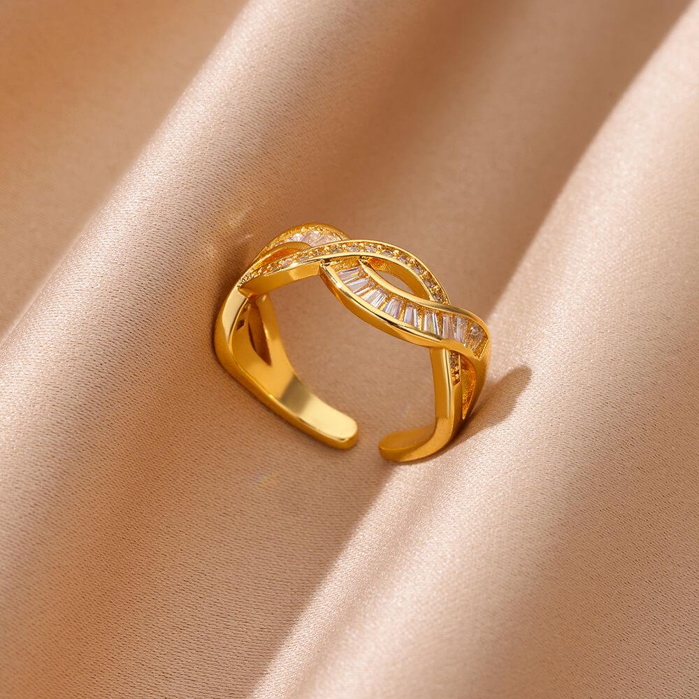 Zircon Irregular Heart Sun Rings For Women Stainless Steel Gold Color Geometric Openning Ring Female  Party Jewelry Gift