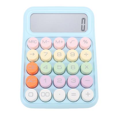 Bunter Taschenrechner Standard 12-stellige Anzeige Große Tasten Mechanische Tastatur Rechner für Büro Schule Himmelblau