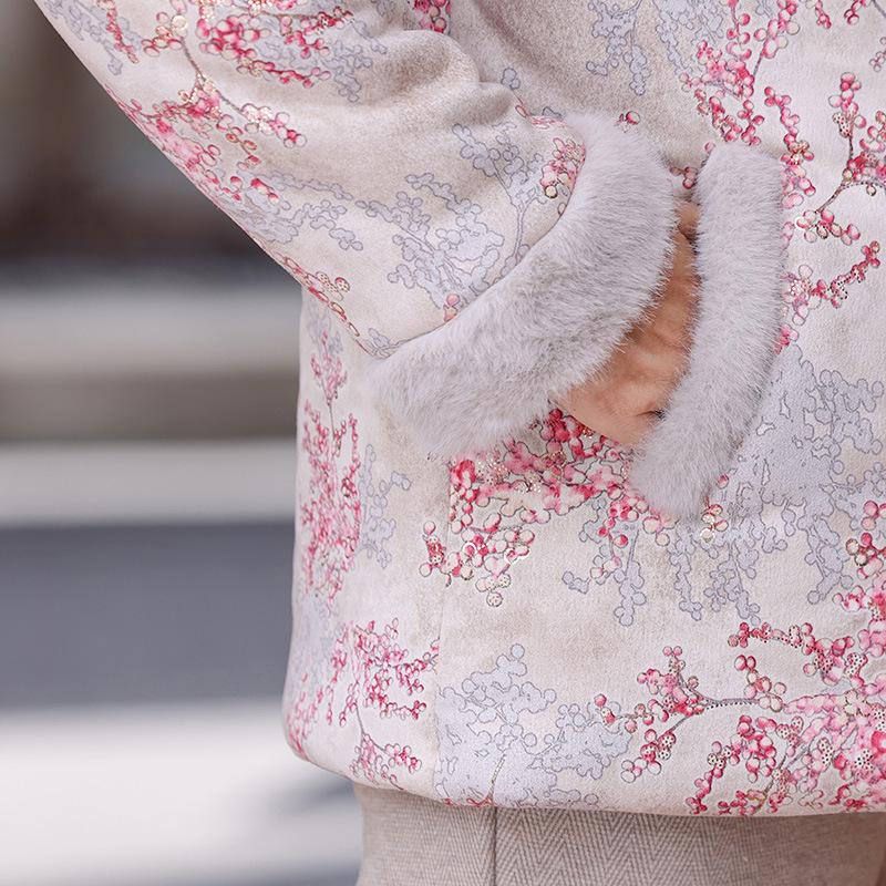 Women's Mid-Age Thickened Cotton Jacket with Fleece, Autumn & Winter Tang Style Short Coat for Middle-Aged & Elderly