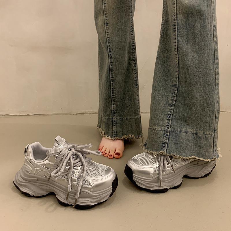 Fleece muffin platform dad shoes women's autumn and winter new small height-increasing shoes versatile casual sports shoes