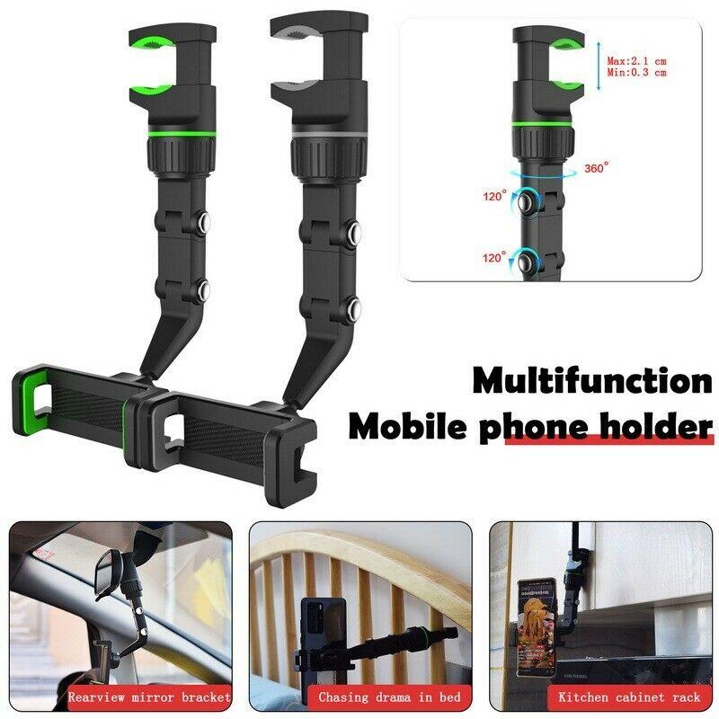 

Adjustable Telescopic Car Rearview Mirror Mount Phone Holder Universal Phone GPS Video Shooting Bracket 360° Rotating 2
