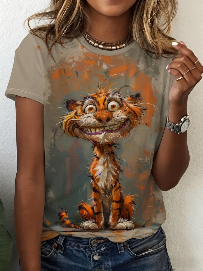 Women's Fashion Short Sleeve T-Shirts 3D Leopard Print Animal Tees Summer Women's Casual Quick-Dry Pullovers Streetwear Y2k Tops