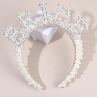 Pearl Headband Diadem Luxury Beads Rhinestone Wide Hair Band Elegant BRIDE Letter Hairband Wedding Bride Women Tiara Accessories