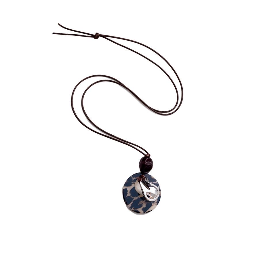 Gradient Leopard Print Pendant Necklace - Retro Leather Cord Sweater Chain for Women
