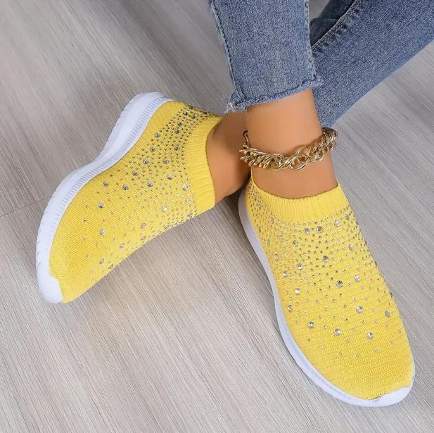 Rimocy Kristall Andningsbara Mesh Sneakerskor för Kvinnor Bekväma Mjuka Sula Ballerinaskor Plus Storlek 43 Halkfria Fritidsskor Kvinna