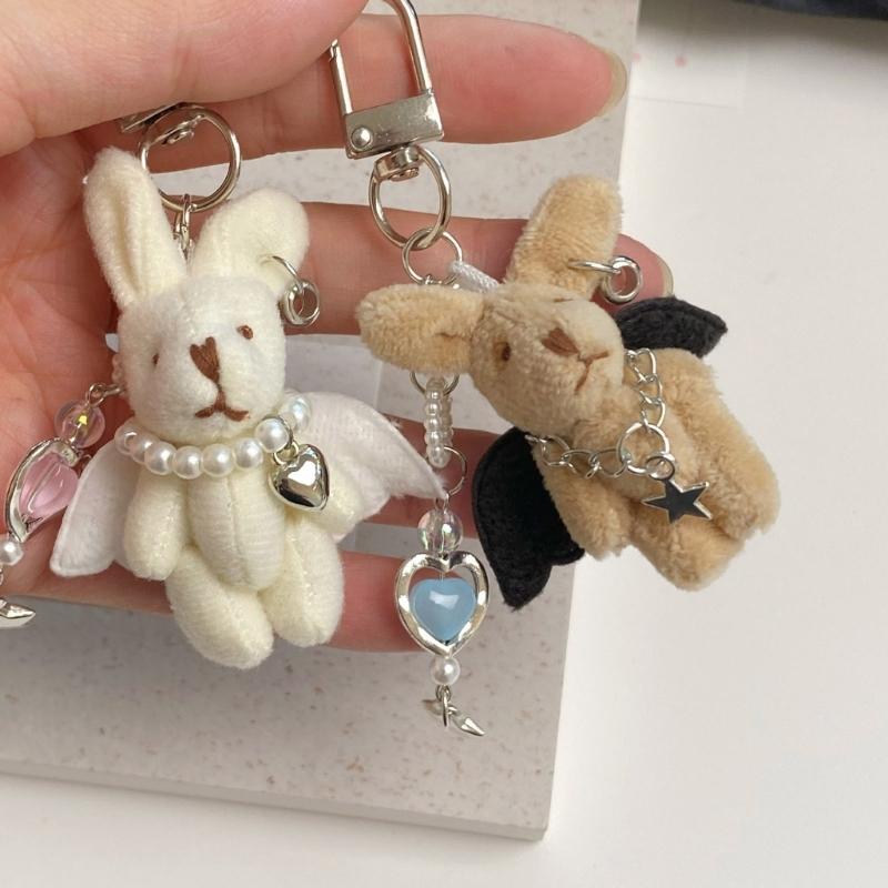 Soft Plush Rabbit Keychain Bag Charm With Alloy Hook, PP Cotton Stuffed Animal Accessory Ornament For Women Girls