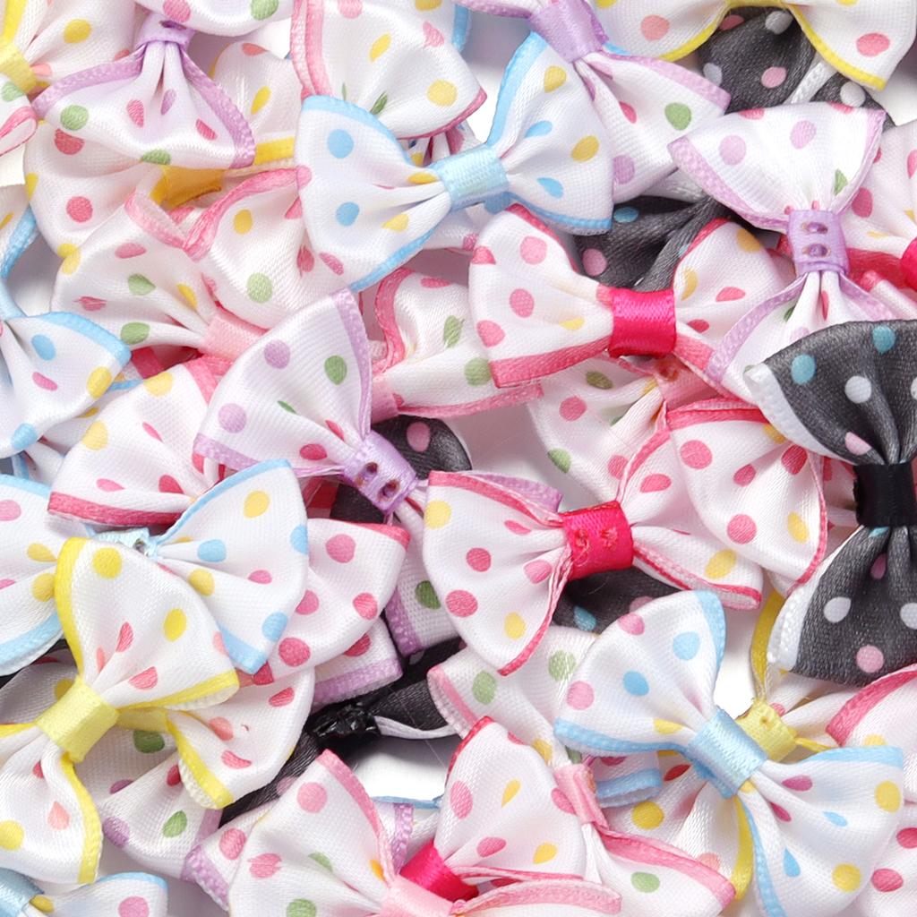 30pcs 2.7*3.7cm Polka Dot Polyester Ribbon Bows Colorful Mini Bowknots For DIY Clothing Sewing Hairpin Decoration Accessories