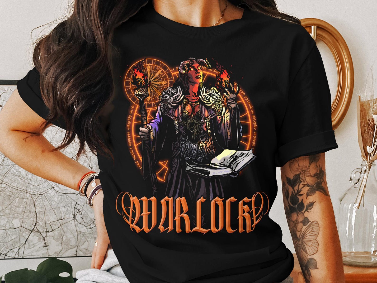 Tiefling Warlock T-Shirt, Tabletop RPG Gamer Shirt, Dungeons Inspired Shirt, Roleplaying Game Tee, Fantasy Gaming Apparel, Wizard Magic Tee XL