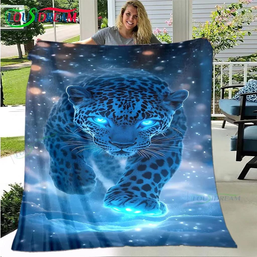 Fashion Panther Leopard Pattern Blanket Flannel Thin Blanket Portable Home Travel Office Lunch Break Blanket Birthday Gift