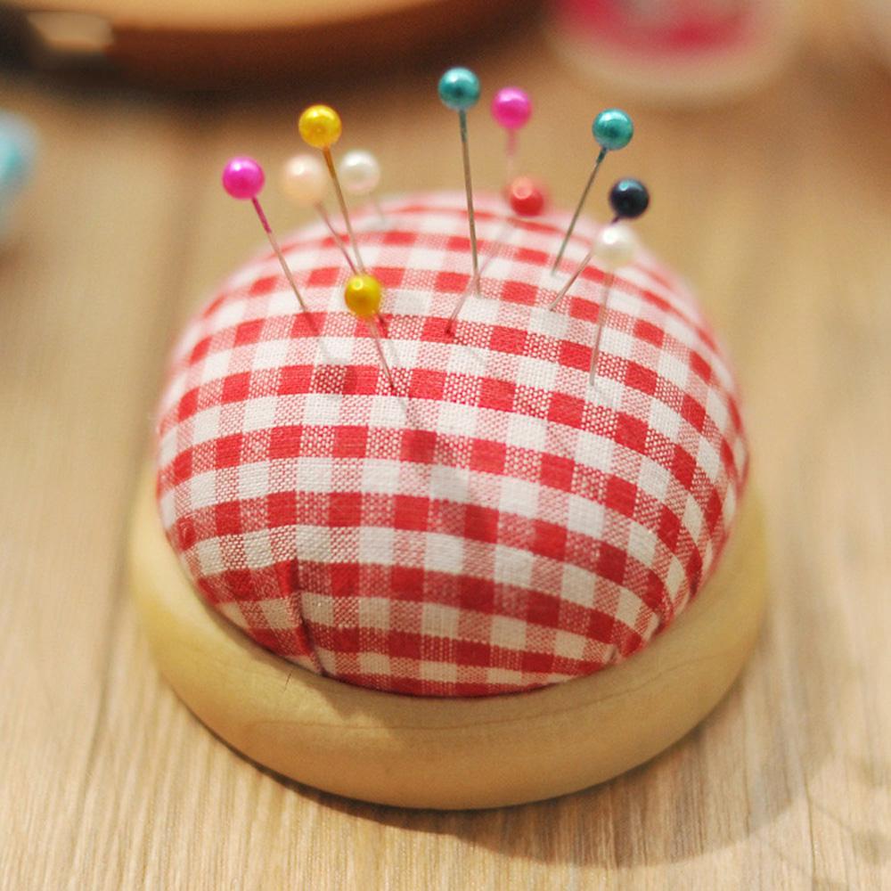 Needlework Fabric Wood Bottom Storage Pin Cushion Needle Pillow Sewing Accessories Needle Holder