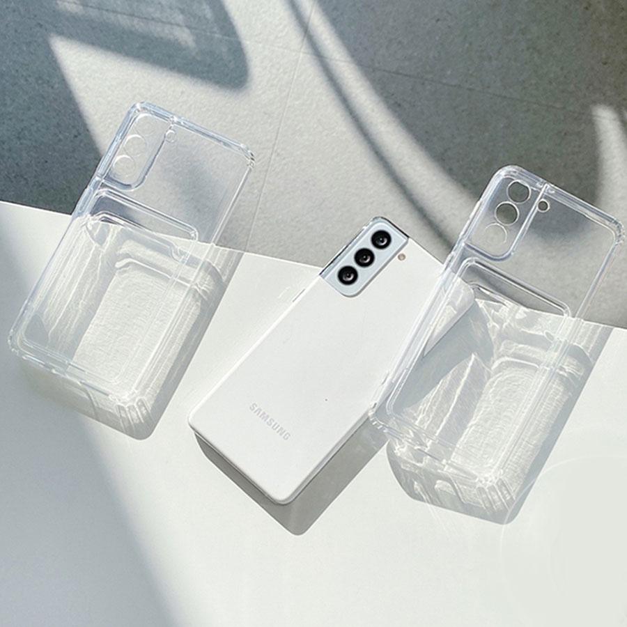 Samsung Galaxy A15 A25 A35 A55 A24 A34 A54 A14 S22 S23 S24 Ultra Plus With Wallet Clip Card Holder Shockproof Silicone Transparent Phone Case