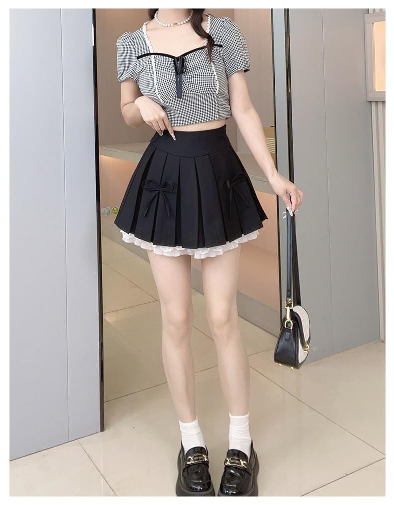House Yayoi Cute Lace Micro Mini Skirt with Mini Solid High Above Knee Size Perfect for School or Commuting Women's Zipper, Length, Color, Waist,