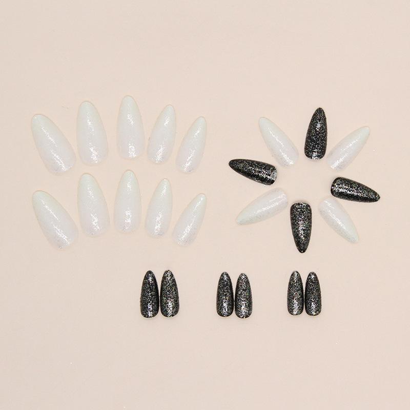 Almond Nail Sweet Cool Flash Nail Art European and American Fashion ins Style Fake Nail Finished Nail Art 24 Pieces