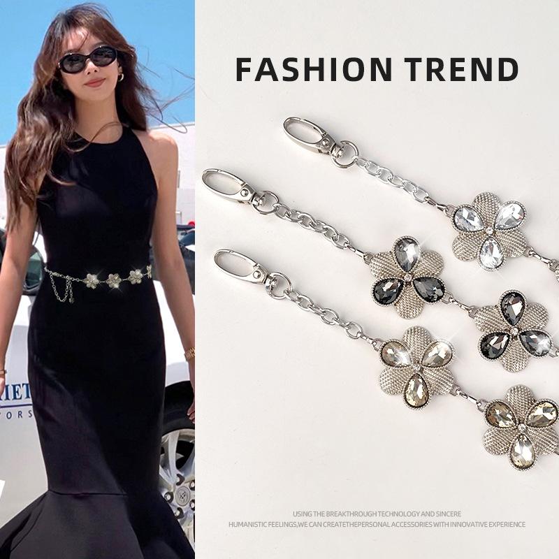 Ins High-end Clover Rhinestone Inlaid Women's Metal Waist Chain with Suit Skirt Jeans Versatile Accessories