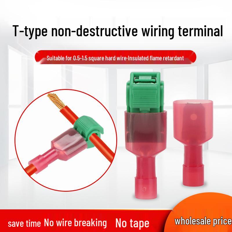 Flame-Retardant Orange T-Type Quick Connector: Non-Destructive Wire Terminal, No-Strip Required.