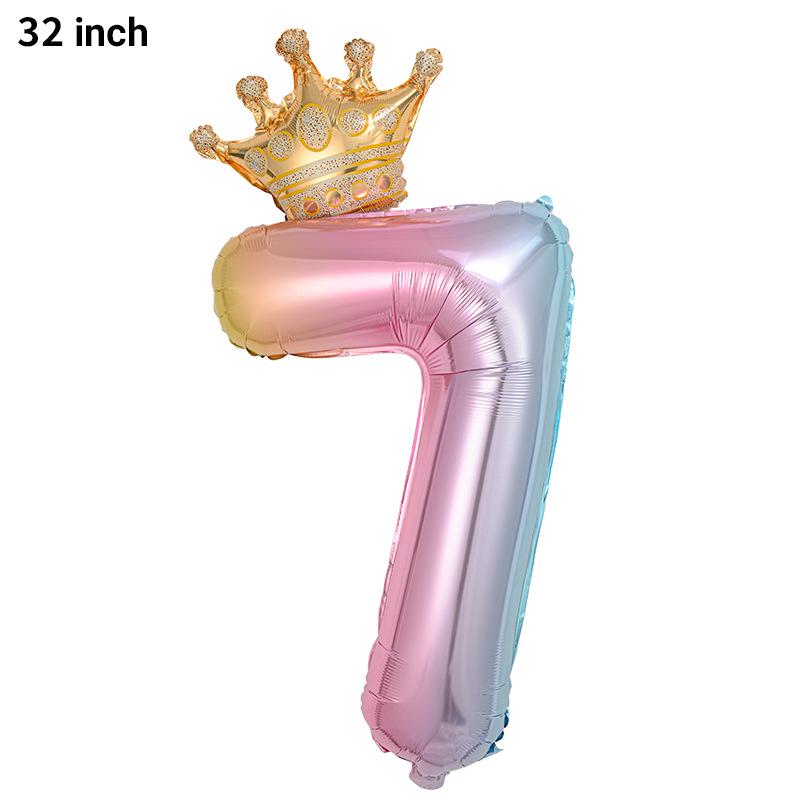 32-Inch Gradient Crown Number Foil Balloon for Children's Birthday Party Decorations