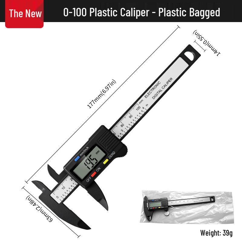 Digital Vernier Caliper: 0-100mm, Dual Button, Plastic, Measures Inside/Outside Diameters