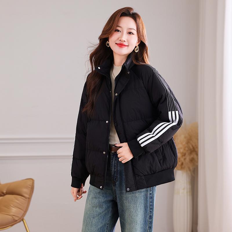 

Утепленная теплая хлопковая одежда с цветными вставками для женщин на зиму, куртка-пуховик для пары, хлопковая одежда со стойкой M чёрный