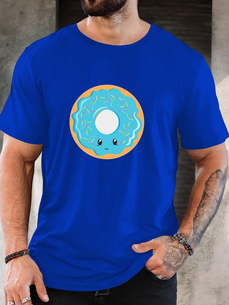 Unisex Yellow Crew Neck Tee Cute Blue Glaze Donut Cartoon With Color Sprinkles Sweet Dessert Soft Cotton Male Casual Short Tops