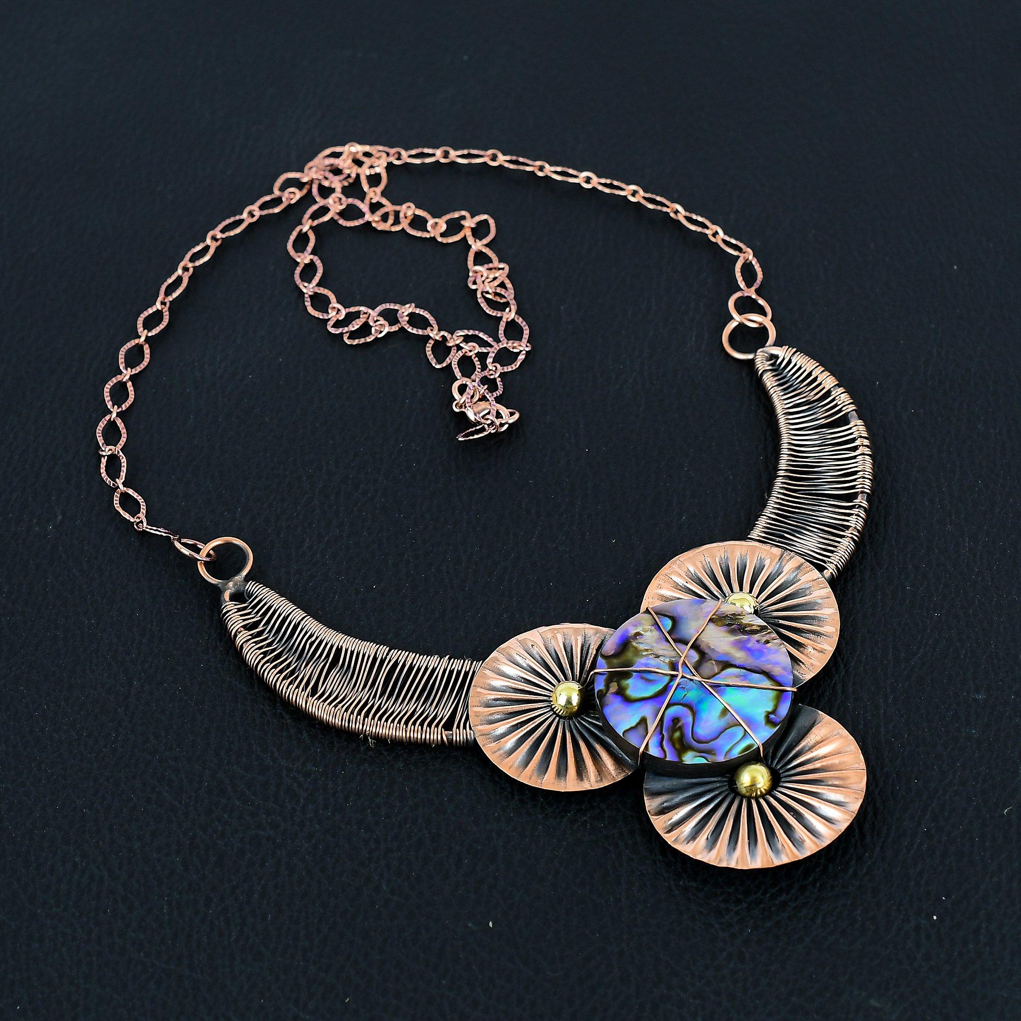 

Ювелирное ожерелье из ракушки морского ушка, драгоценный камень ручной работы из чистой медной проволоки для свадебного подарка 18 Inches разноцветный