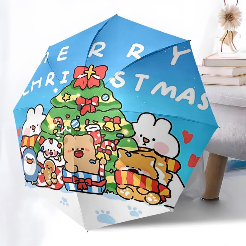 

1pc Merry Christmas! Automatic Opening/Closing Umbrella with Festive Print, Portable 3-Fold Design, 8-Bone Iron Frame, Outdoor, Perfect Gift for Fans