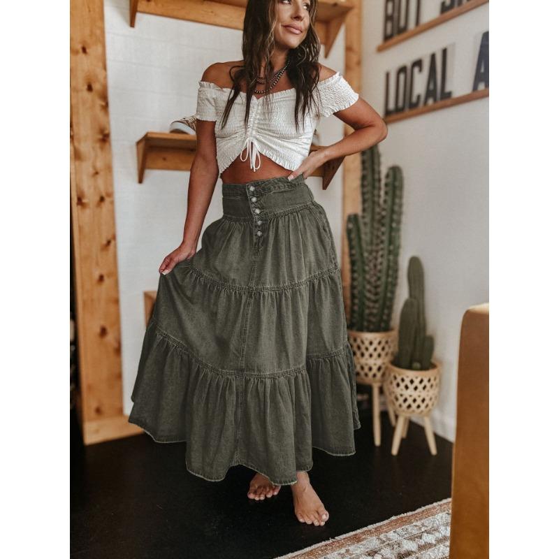 VEZFAA Women's Vintage Bohemia Casual Summer Spring Skirts