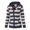Winter Fashion Women Hoodie Coat Striped Print Long Sleeves Drawstring Pockets Zipper Closure Sweatshirt Jacket Autumn Winter