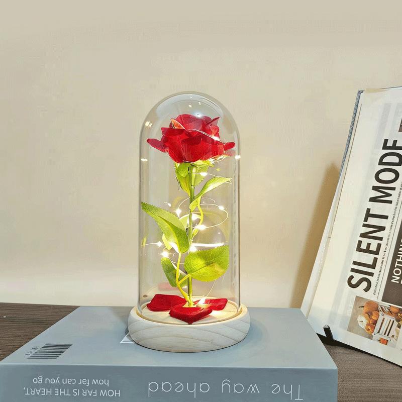 2026 Valentine's Day Preserved Rose Glass Dome with Velvet Texture, Romantic Rose Ornament Gift for Mom, Girlfriend, Birthday, Mother's Day