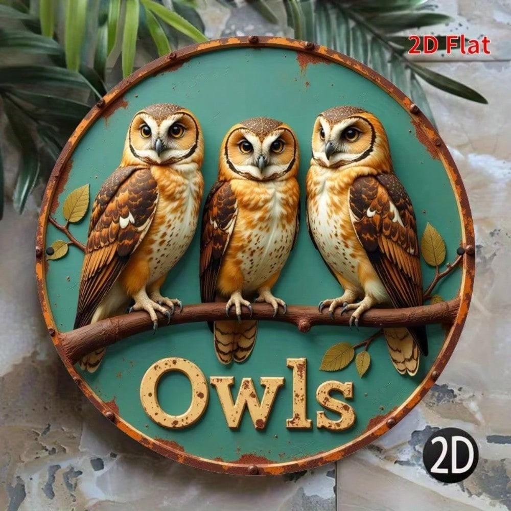 

Metal Owl Branch Round Wall Art, Home Decor for Living Room Bedroom Porch Garage, Farmhouse Circle Metal Sign 20x20 білий